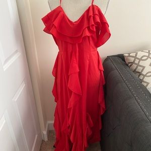 Red ruffle maxi dress
